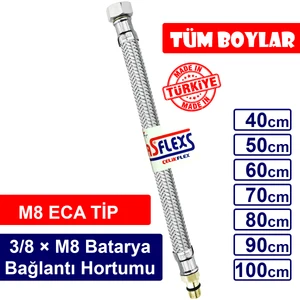 3/8 × M8 Paslanmaz Çelik Flex Hortum Batarya Bağlantı Hortumu