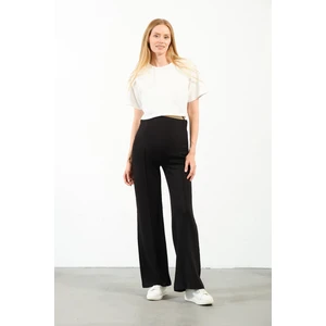 Hamile Beli Ayarlanabilir Yüksel Bel Bol Paça Dikiş Detaylı Modal Alt Eşofman Siyah