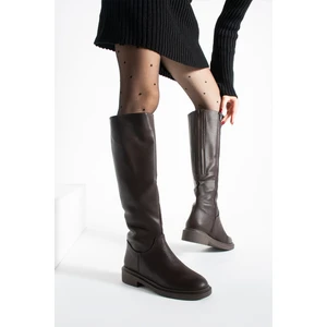 Kety Kahverengi Cilt Lastik Detaylı Kadın Çizme