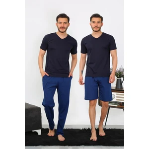 Erkek Penye 3'lü Lacivert V Yaka Pijama Takımı 6822