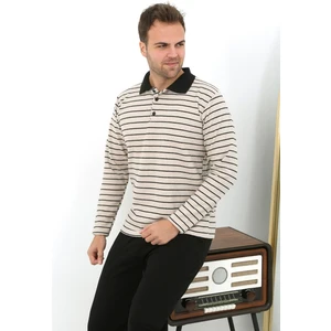 Erkek Polo Yaka Uzun Kol Penye Pijama Takımı 6862 Krem