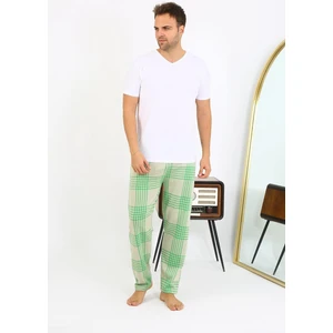 Erkek Ekoseli Desen Penye Tek Alt Pijama 27540 Yeşil