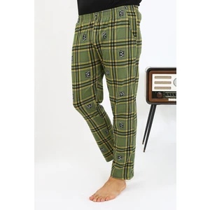 Erkek Ekoseli Desen Penye Tek Alt Pijama 27540 Haki
