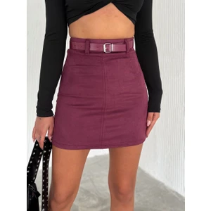 Kadın Mini Boy Süet Etek Kemerli Diz Üstü