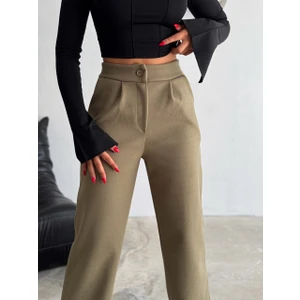 Win Moda Kadın Kaşe Pantolon Geniş Paça Baggy Yüksek Bel Maxi