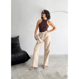 Win Moda Kadın Kaşe Pantolon Geniş Paça Baggy Yüksek Bel Maxi