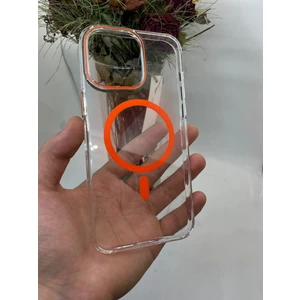 Piyasa Sepeti Apple iPhone 15 Pro Max Şeffaf Mika Turuncu Magsafe Kılıf