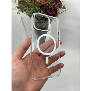 Piyasa Sepeti Apple iPhone 15 Pro Max Şeffaf Mika Beyaz Magsafe Kılıf