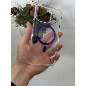 Piyasa Sepeti Apple iPhone 15 Pro Max Şeffaf Mika Lacivert Magsafe Kılıf