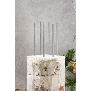 Pasta Mumu Simli Gümüş Mum 6lı Paket