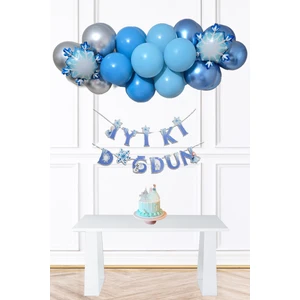Frozen Elsa Tema Doğum Günü Balon Zinciri Seti Iyi Ki Doğdun Bannerlı Karlar Ülkesi Konsept Süsler
