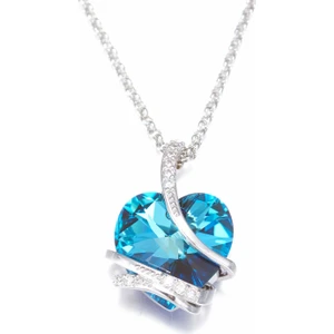 Swarovski® Taşlı Mavi Kalp Kolye (Altın Kaplama) N0404 Yeniyil Hediyesi, Yilbasi Hediyesi, Sevgiliye Hediye