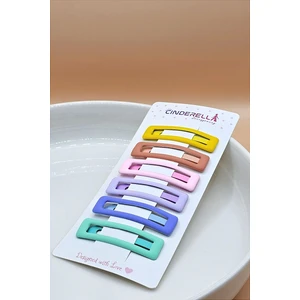 6'lı Mat Soft Renkli Dikdörtgen Model Çıtçıt Toka Seti - Kız Çocuk Çıtçıtlı Yan Saç Tokası