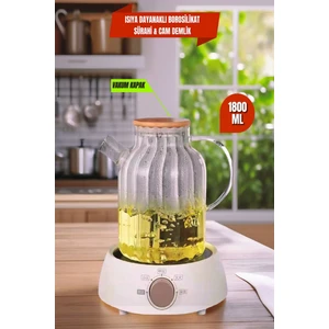 Open Home Concept Lemonade Vakumlu Bambu Kapaklı Isıya Dayanıklı Borosilikat Sürahi & Cam Demlik, Süzgeçli Demlik