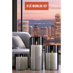Open Home Concept 3 Lü Set Cam Vazo Silindir Mumluk Seti