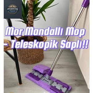 Mor Mandallı Mop - Mikrofiber Bezli, Teleskopik Saplı ve Yedek Bez Çok Amaçlı Temizlik Seti