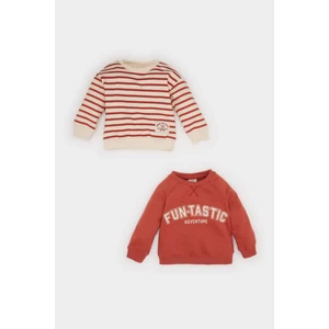 Erkek Bebek Bisiklet Yaka Baskılı İçi Yumuşak Tüylü 2'li Sweatshirt D5782A524WN