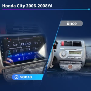 Honda JAZZ City 2006-2008 Oto Klima Android Sürüm 13 Kablosuz Carplay Navigasyon Multimedya 9 Inç Ekran  4G Ram+ 64GB Hafıza Çerçeveli ve arka görüş kameralı