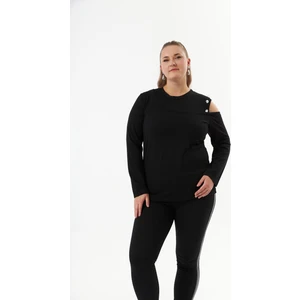 Büyük Beden Omuz Detay Örme Bluz Siyah