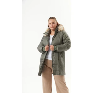 Büyük Beden Kapüşonlu Şişme Mont Çağla Yeşili