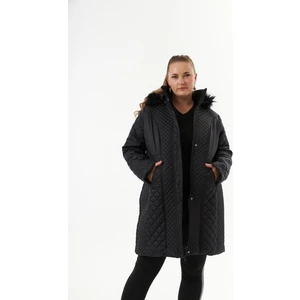 Büyük Beden Kapüşonlu Şişme Mont Siyah