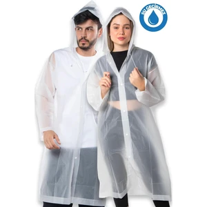 By Marine Kadın Erkek Yağmurluk Kapüşonlu Çıtçıtlı Eva Beyaz Yağmurluk BYMMRC881R02