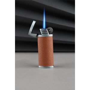 Silvio Monetti Suni Deri Kaplama Özel Tasarım Kapaklı Güçlü Torch Taba Gazlı Çakmak CAKSM026T