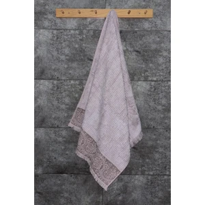 Püsküllü Bambu Banyo Havlusu - Lila Renk Ekstra Yumuşak Havlu - 70X140 cm - Kabartma Bordürlü