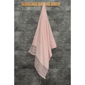 Bordürlü & Püsküllü Banyo Havlusu - Ekstra Yumuşak Bambu Havlu - 70X140 cm - Somon Renk