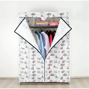 Dzgn Home Metal Çelik Borulu Plastik Raflı Ekonomik Bez Gardırop