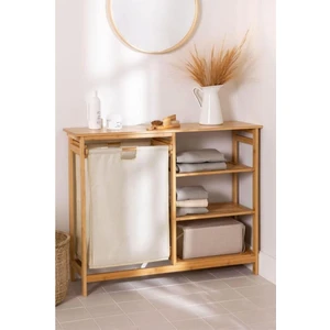 Bambu 3 Raflı 1 Bölmeli Kirli Sepetli Banyo Düzenleyici Çamaşır Sepeti Organizer DB-0008