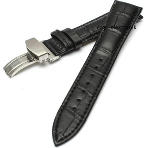 Ezgi Elektronik Bizon Klipsli Deri Saat Kayışı 22MM Siyah Saat Kordonu Kelebek Klipsli Gerçek Deri