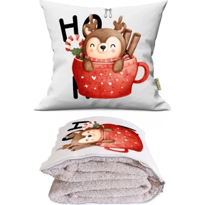 Ho Ho Ho Baskılı Dekoratif Yastık Kırlent Opsiyonel Battaniye