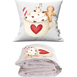 Cup Baskılı Dekoratif Yastık Kırlent Opsiyonel Battaniye