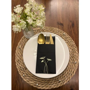 Gold Yaldızlı Siyah Cepli Havuç Çiçeği Peçete 12 Adet 40X40