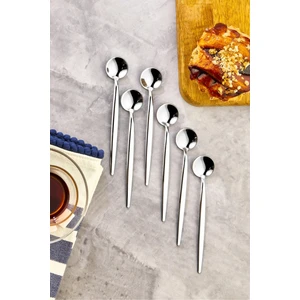Fbz Home 6'lı Lüx Yuvarlak Gümüş Çay Kaşığı - Kaşık 13 cm