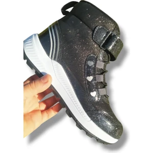 Kız Çocuk Yarım Bot Su Geçirmez Parlak Simli Cırt Cırtlı Termal Bot