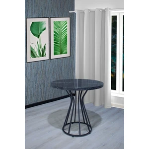 Nur Metal Alara 80x80 Yuvarlak Masa - Mutfak Yemek Masası - Siyah Mermer