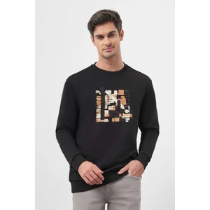 Erkek Siyah Trend Bisiklet Yaka Sweat-Shirt