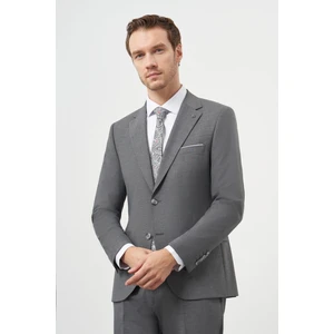 Erkek Gri Yünlü Slim Fit Mono Yaka Takım Elbise