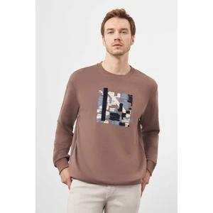 Erkek Kahve Trend Bisiklet Yaka Sweat-Shirt