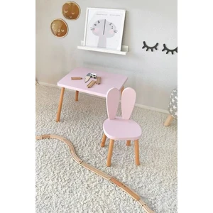 Bee Smart Oyun Masası-Aktivite Masası-Çalışma Masası-Etkinlik Masası-Ahşap Pembe 1 Sandalyeli Çocuk Masa Sandalye Takımı