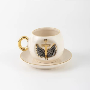 Bsk Ceramics Handmade Harfli Melek Kahve Fincanı Siyah T Harfi