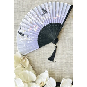 Yelpaze Mor Sakura Çiçekli Kumaş Bambu Yelpaze A509