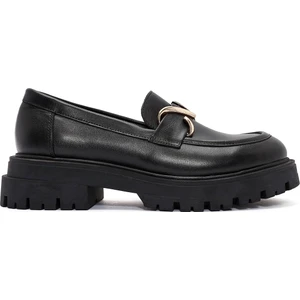 Kadın Siyah Toka Detaylı Deri Maskülen Loafer 24WFD184418