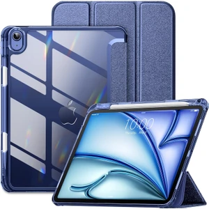 M.tk moveteck Ipad Air 11 10.9 Air 4 5 6 2024 Kılıf Magnetik Pen Charge Kalem Bölmeli Akıllı Uyku Modlu Ayrılan Şeffaf Arka Kapak