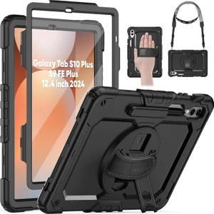 M.TK Moveteck Samsung Galaxy Tab S10+ Plus 12.4" Tablet Kılıf S Pen Kalem Bölmeli Koruyuculu Askılı Standlı Askılı Zırh Tank Arka Kapak