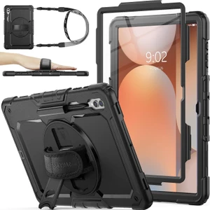M.TK Moveteck Samsung Galaxy Tab S10 Ultra 14.6" Tablet Kılıf S Pen Kalem Bölmeli Koruyuculu Askılı Standlı Askılı Zırh Tank Arka Kapak