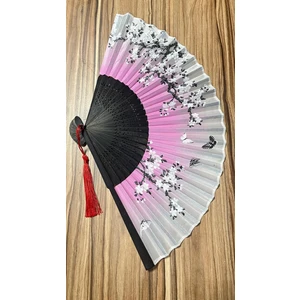 - Bambu Pembe Çiçek Desenli Şık Japon Yelpaze Lüks Özel Tasarım A505A