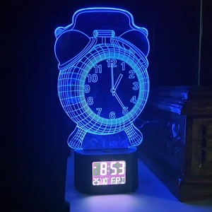 3D Illüzyonlu Rgb Işık Animasyonlu Çalar Masa Saati Gece Lambası